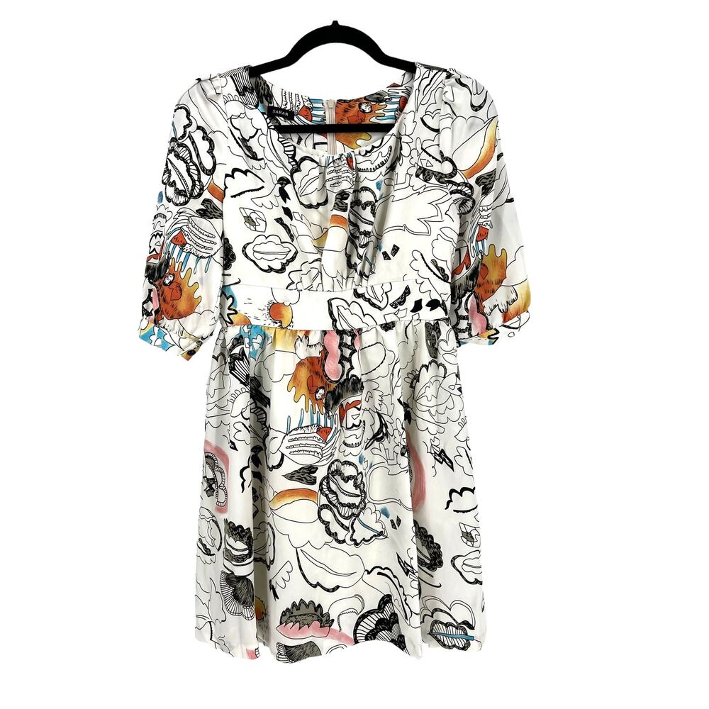 Unique Sketch Comic Puff Sleeve Mini Dress 4-6